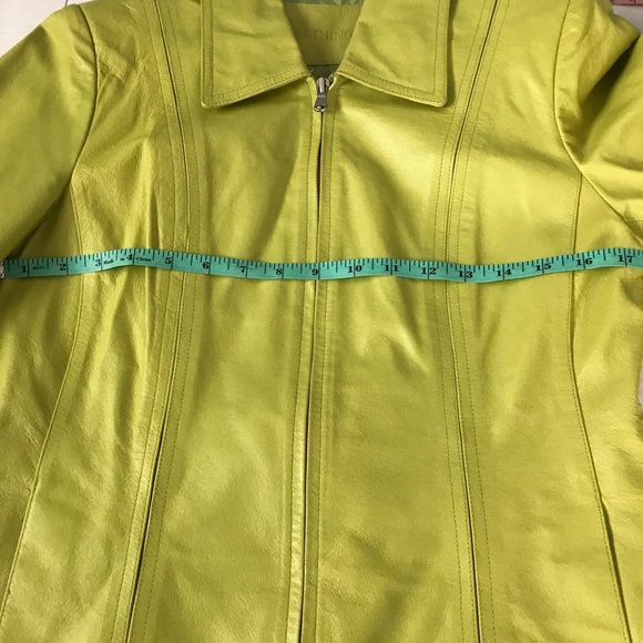 Leather Jacket Lime Green Zip front with Two Pockets Petite Small Worthington - Picture 6 of 14